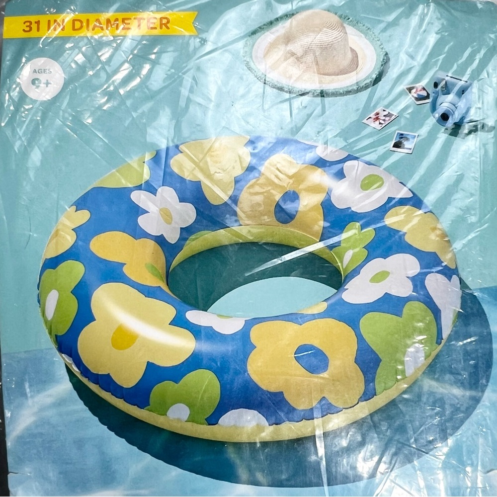 Lot Of 3 New Sun Squad Inflatable 31” Swim Tube Ice Cream Cone, Flower, Stripe - Picture 3 of 6